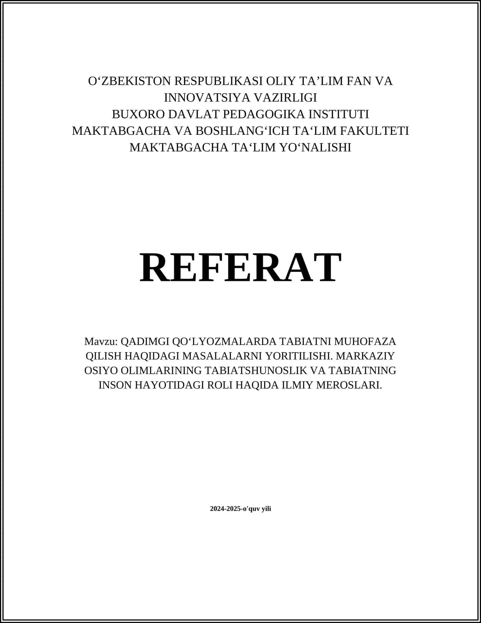 Qadimgi Qo‘lyozmalarda Tabiatni Muhofaza Qilish G‘oyalari