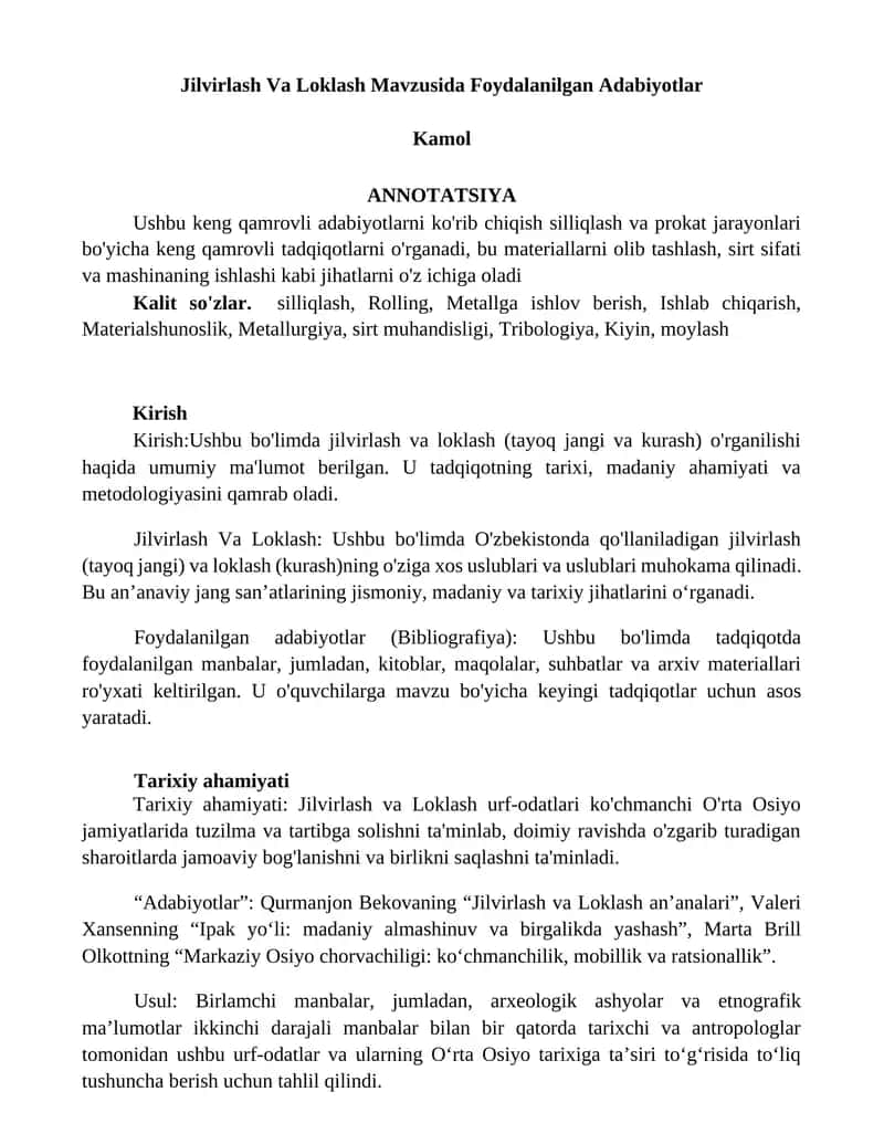 Jilvirlash Va Loklash Mavzusida Foydalanilgan Adabiyotlar