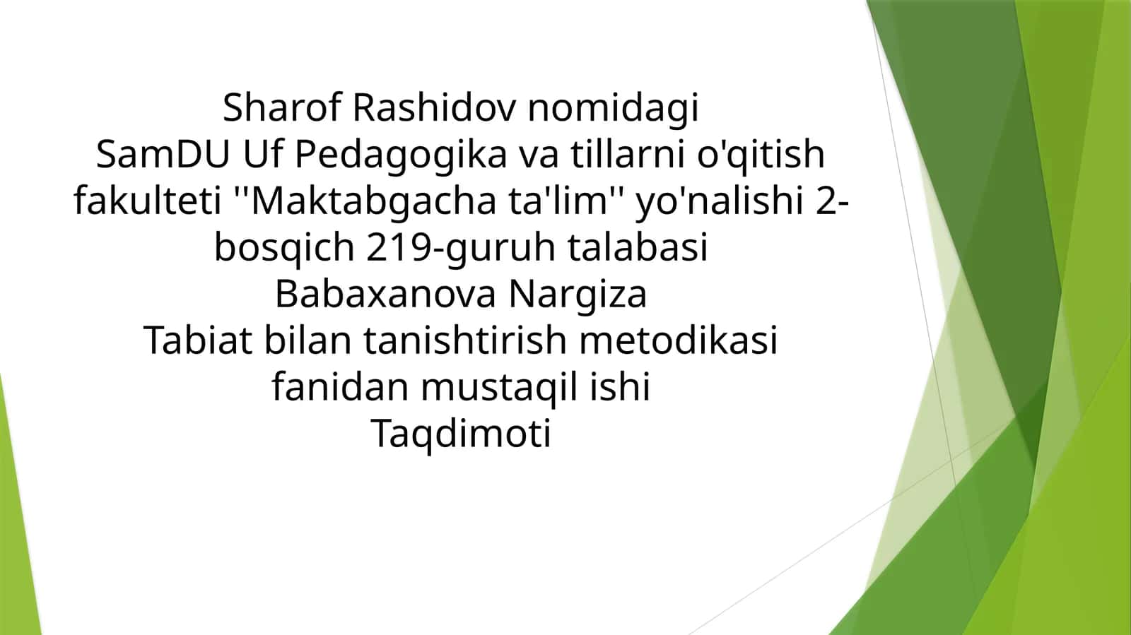 O'rtaguruhdagi tabiatga oid o'yinlarni tashkil etishning mashg'ulotishlanmalarini tuzish