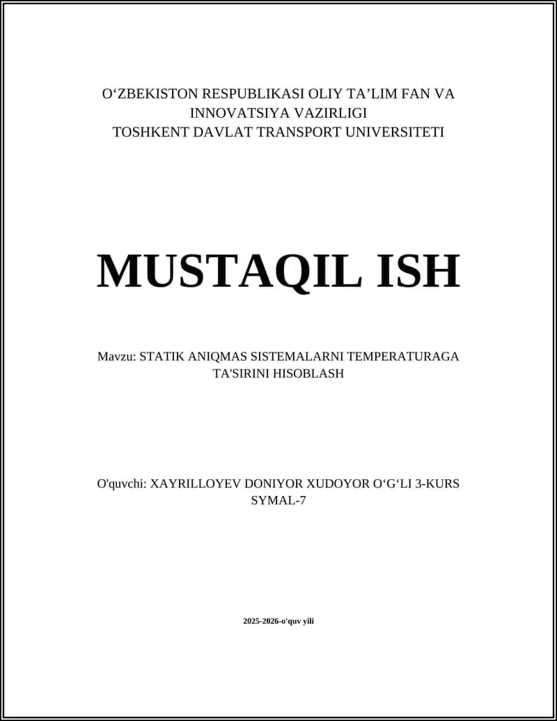 STATIK ANIQMAS SISTEMALARNI TEMPERATURAGA TA'SIRINI HISOBLASH