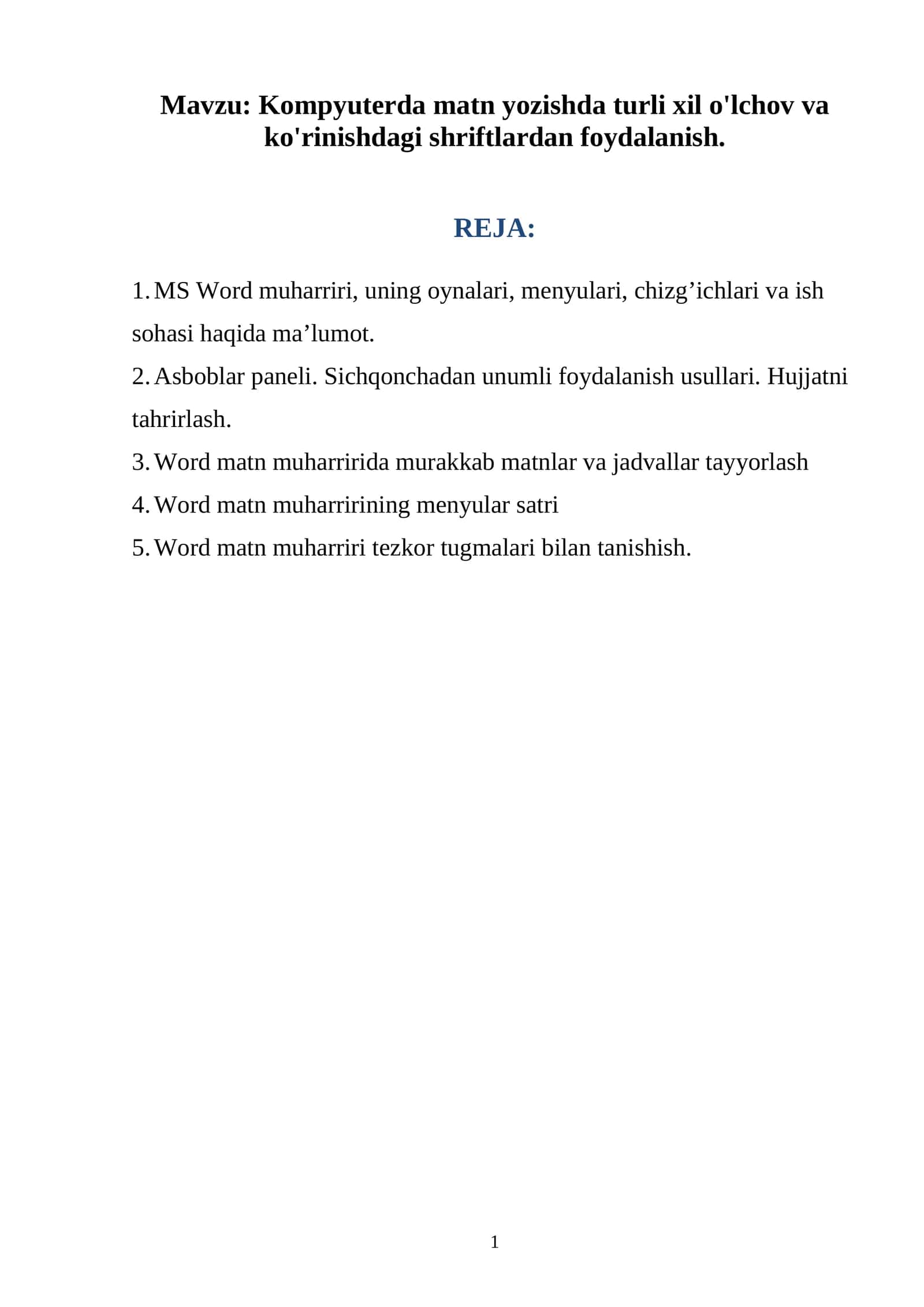 MS Word-2003 matn muharriri