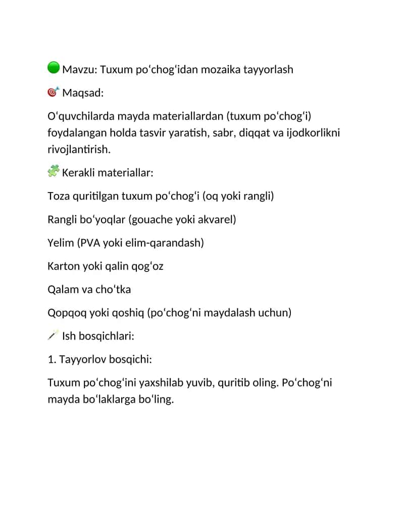 Tuxum po‘chog‘idan mozaika tayyorlash