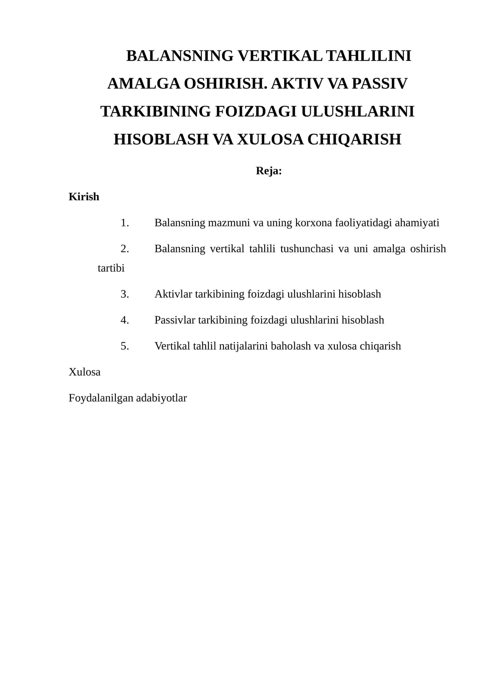 BALANSNING VERTIKAL TAHLILINI AMALGA OSHIRISH