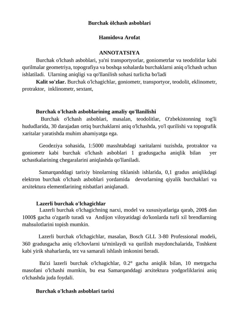 Burchak òlchash asboblari