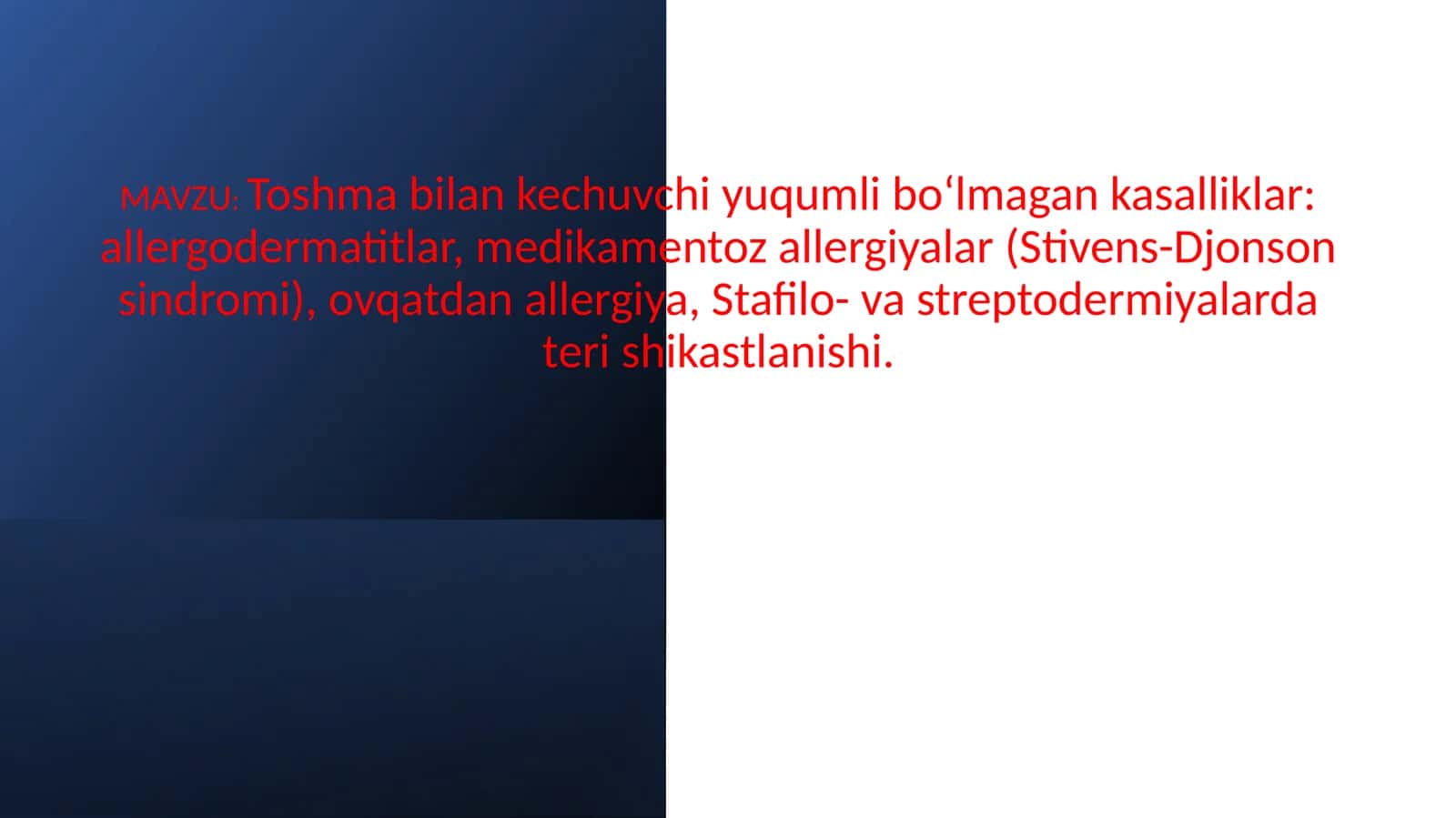 Toshma bilan kechuvchi yuqumli bo‘lmagan kasalliklar