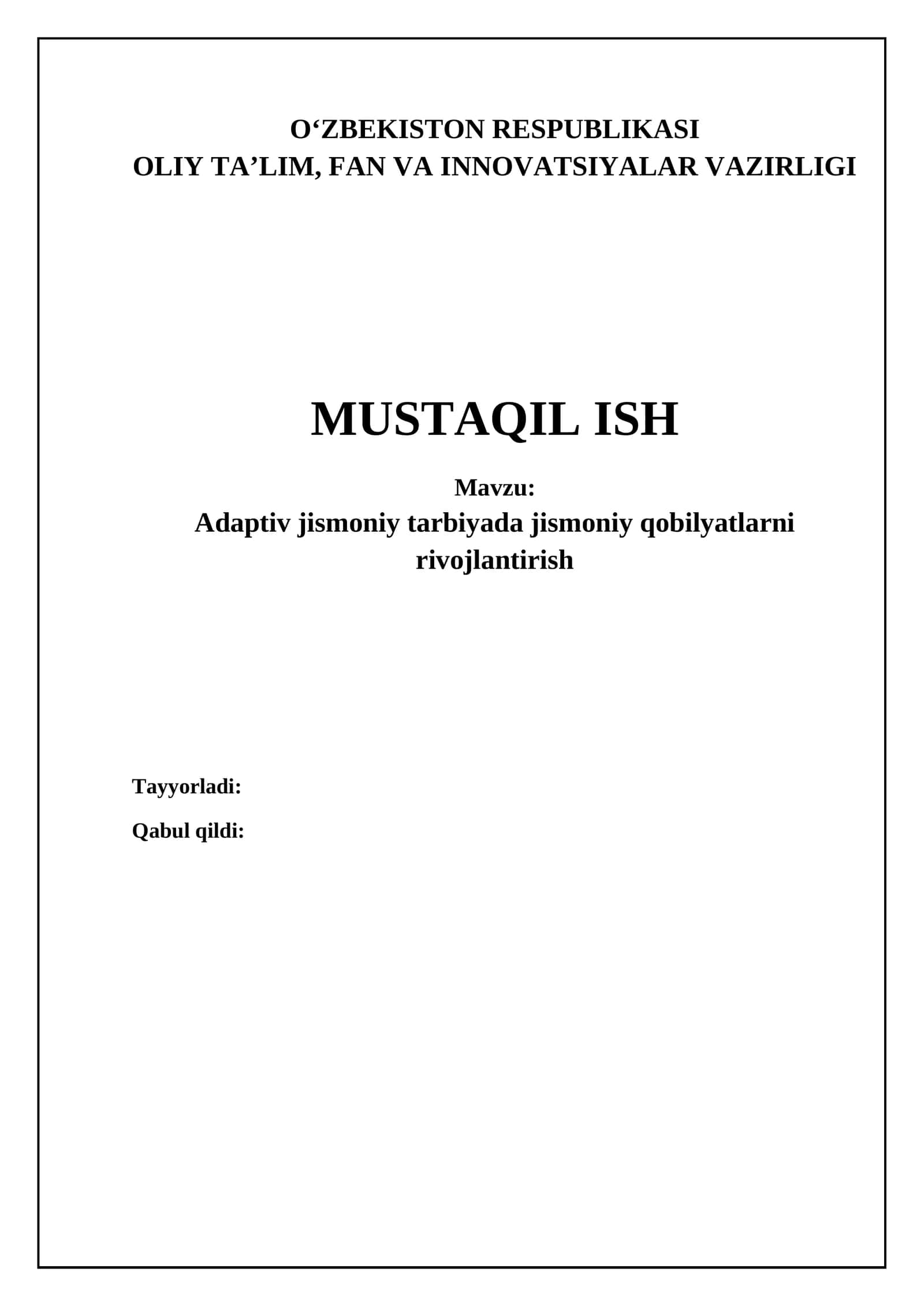 Adaptiv jismoniy tarbiyada jismoniy qobilyatlarni rivojlantirish