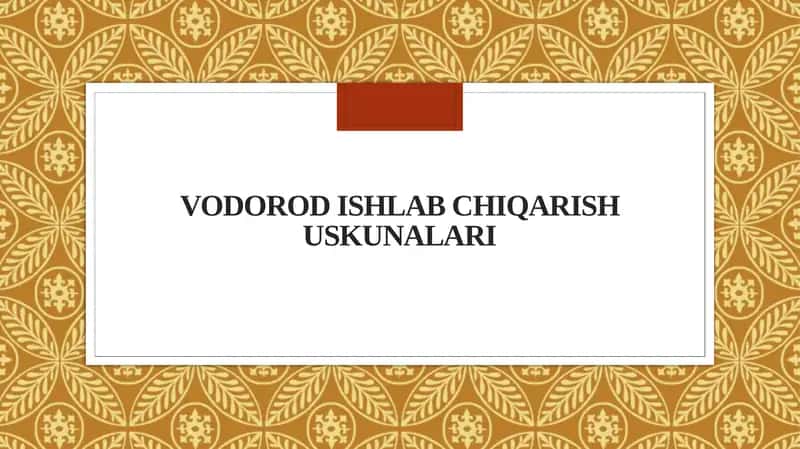 Vodorod ishlab chiqarish uskunalari