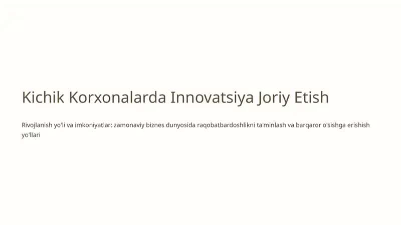 Kichik Korxonalarda Innovatsiya Joriy Etish