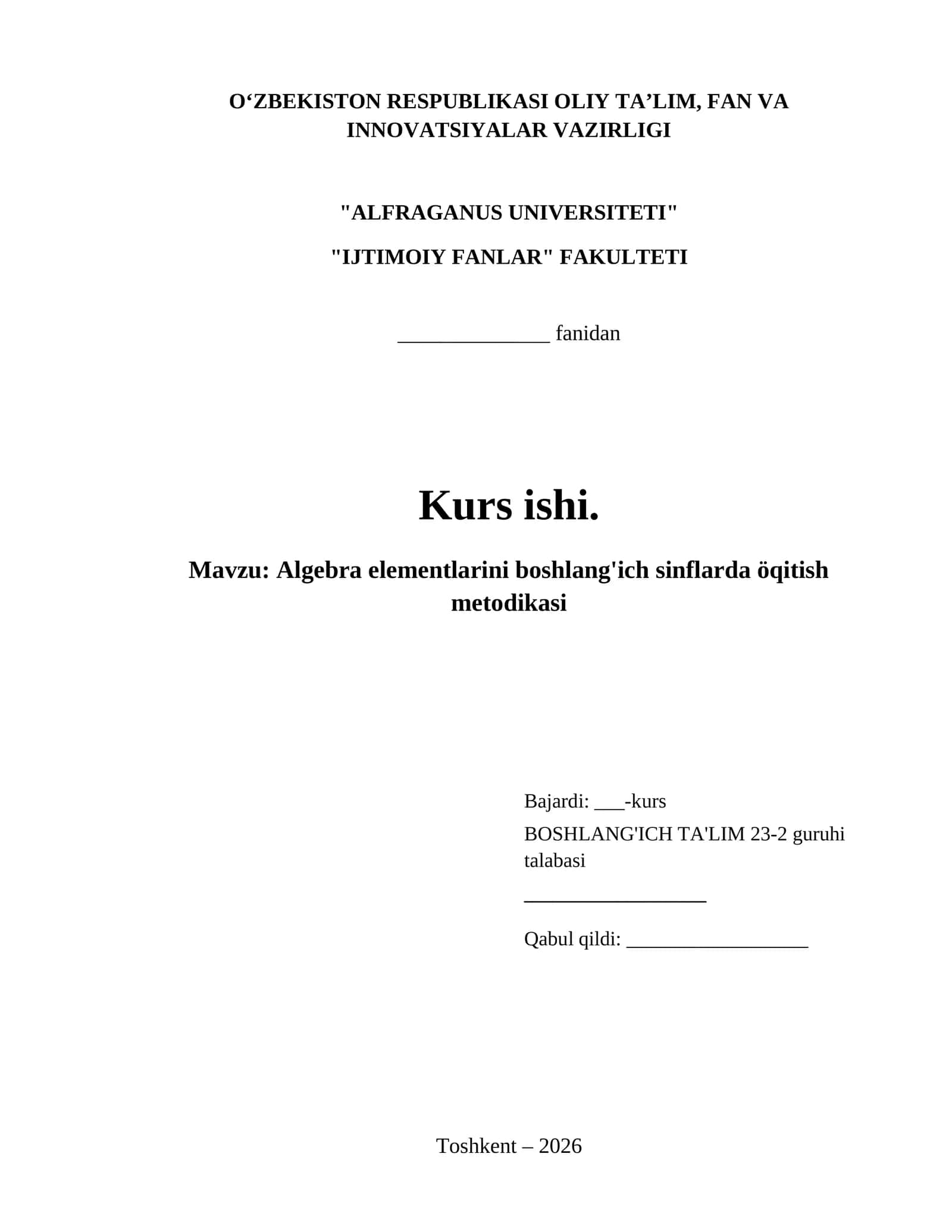 Algebra elementlarini boshlang'ich sinflarda öqitish metodikasi