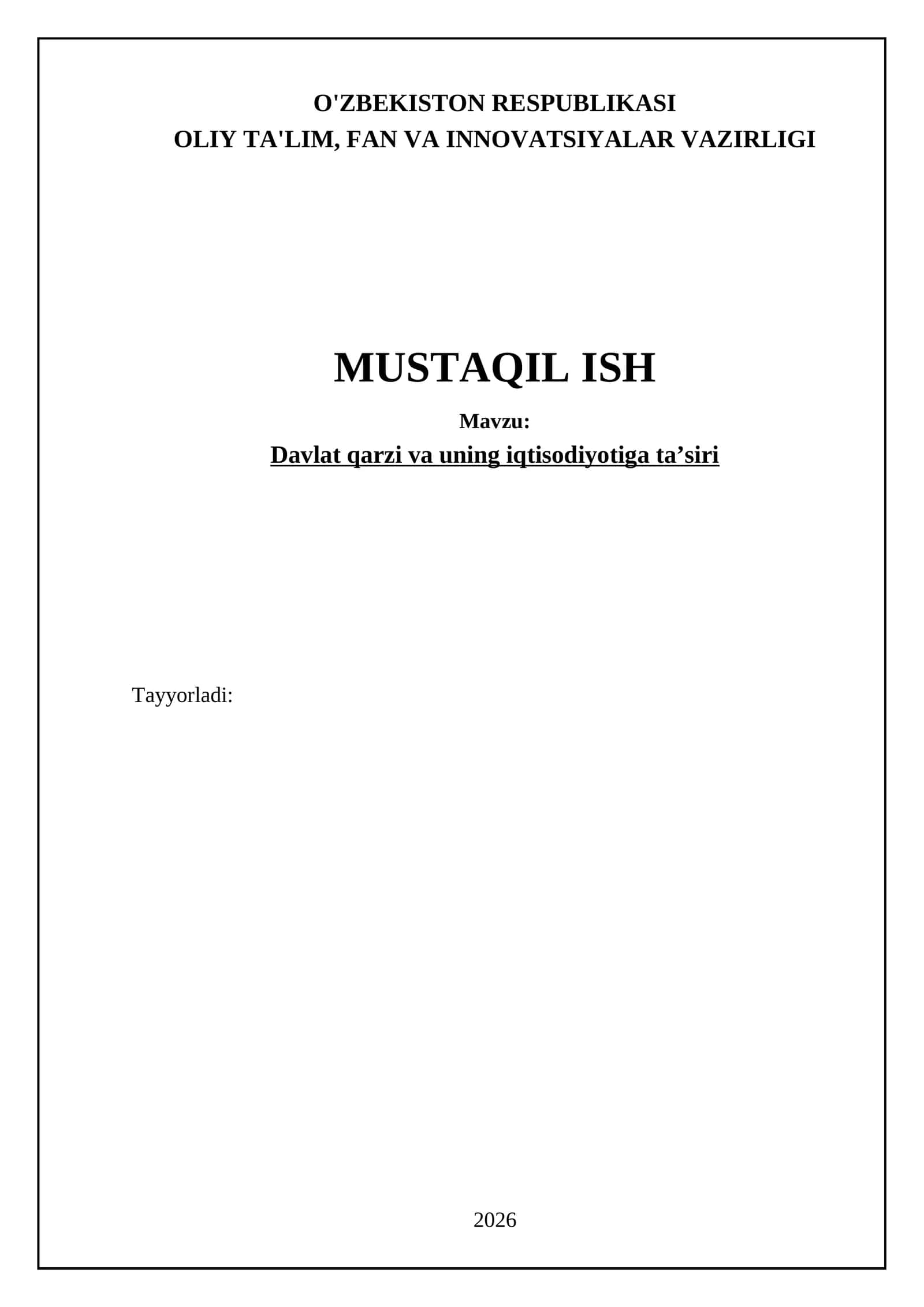 Davlat qarzi va uning iqtisodiyotiga taʼsiri