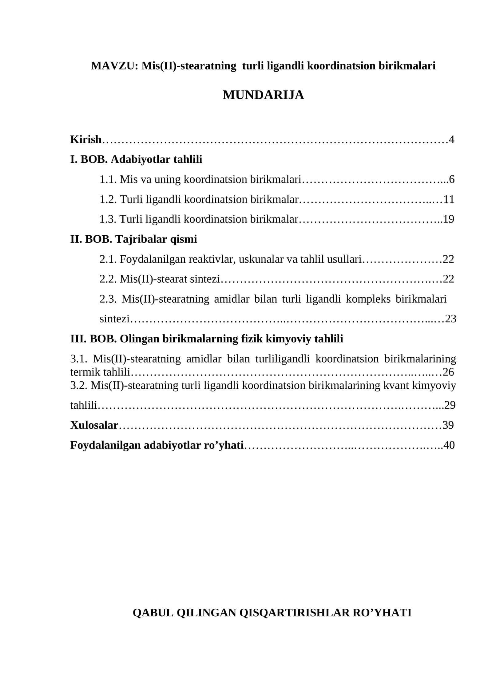 Mis(II)-stearatning turli ligandli koordinatsion birikmalari