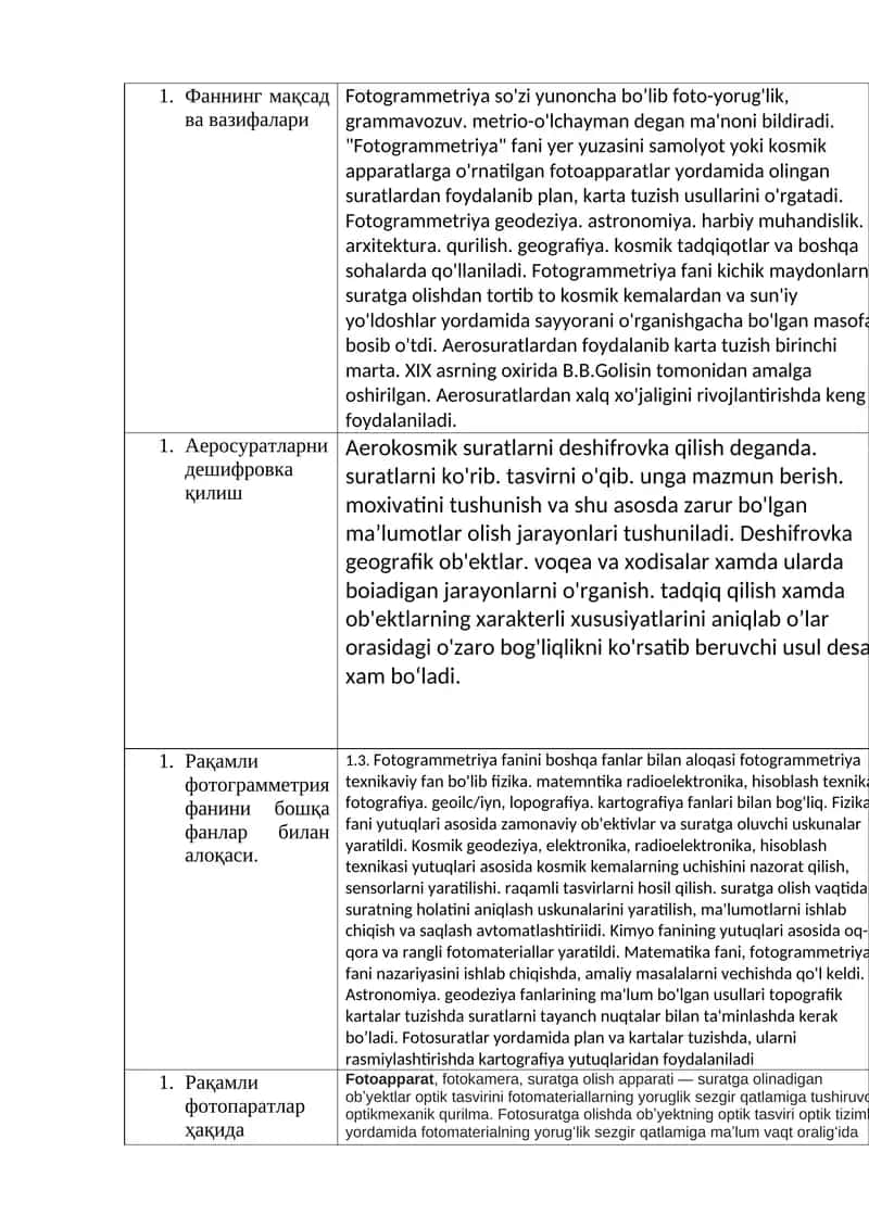 Fotogrammetriya va Aerosuratlarni deshifrovka qilish