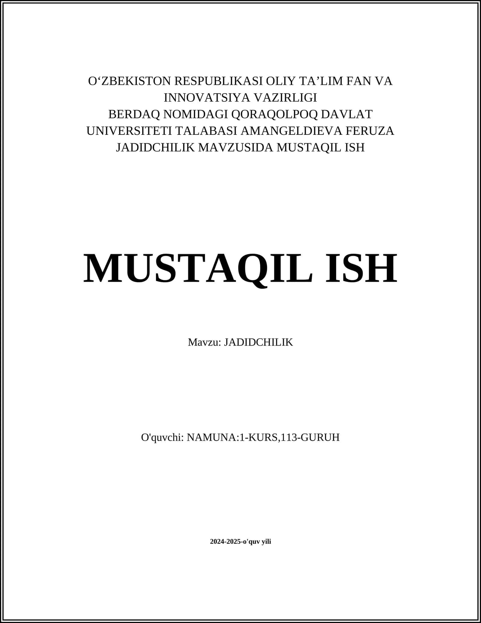 JADIDCHILIK MAVZUSIDA MUSTAQIL ISH