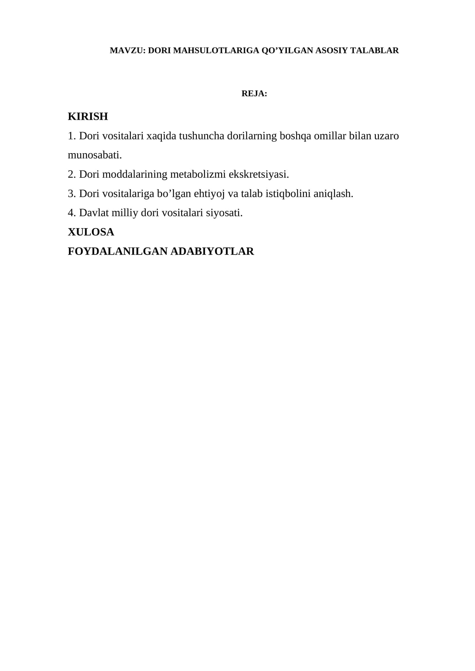Dori vositalari tarkibi haqida