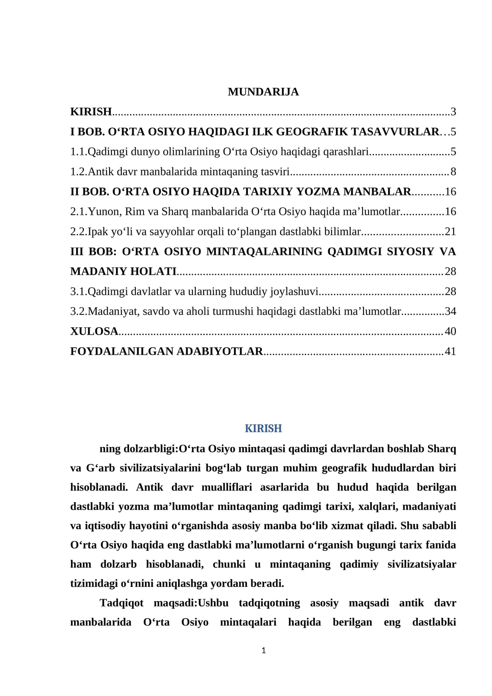 O‘RTA OSIYO HAQIDAGI ILK GEOGRAFIK TASAVVURLAR
