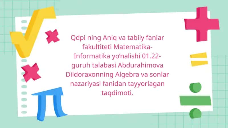 Algebra va sonlar nazariyasi