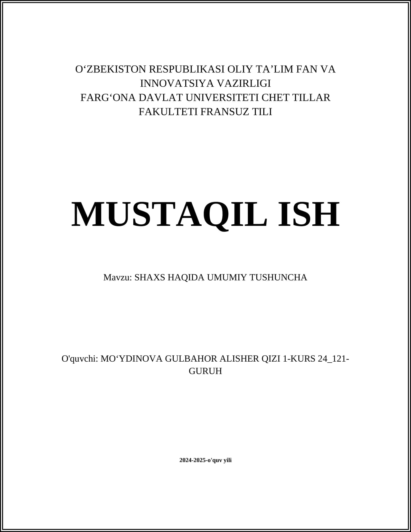 SHAXS HAQIDA UMUMIY TUSHUNCHA