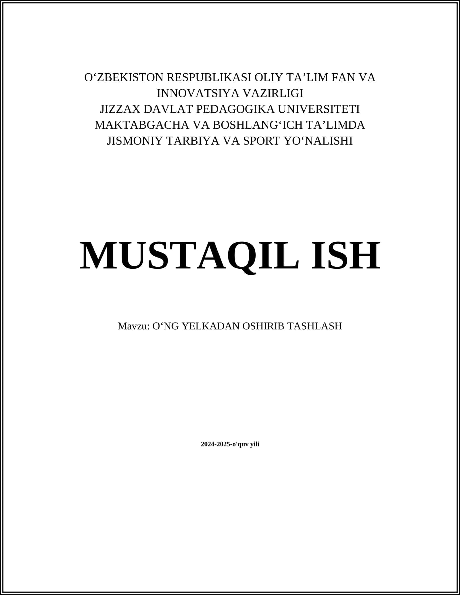 OʻNG YELKADAN OSHIRIB TASHLASH