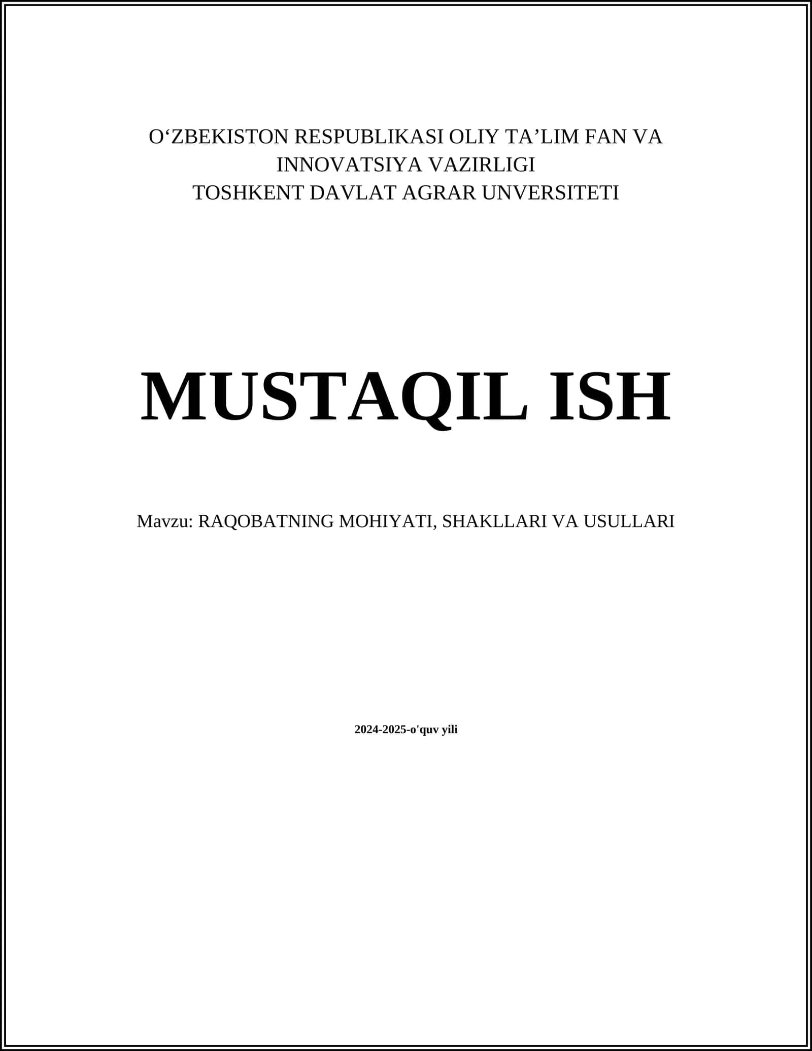 RAQOBATNING MOHIYATI, SHAKLLARI VA USULLARI