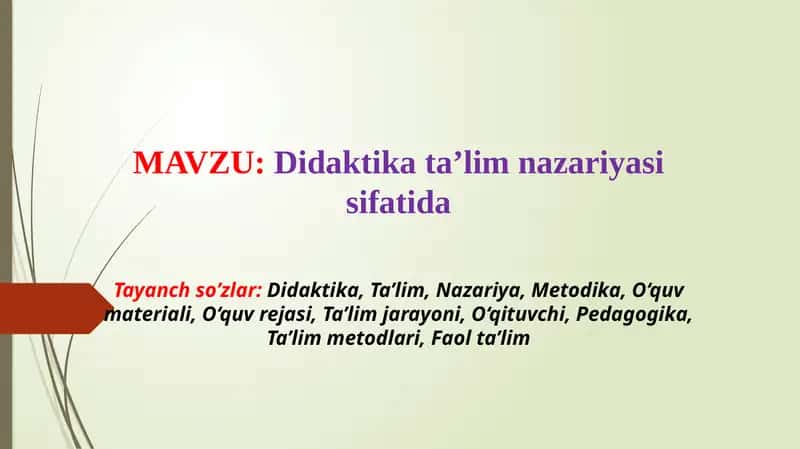 Didaktika ta’lim nazariyasi sifatida (TAQDIMOT)
