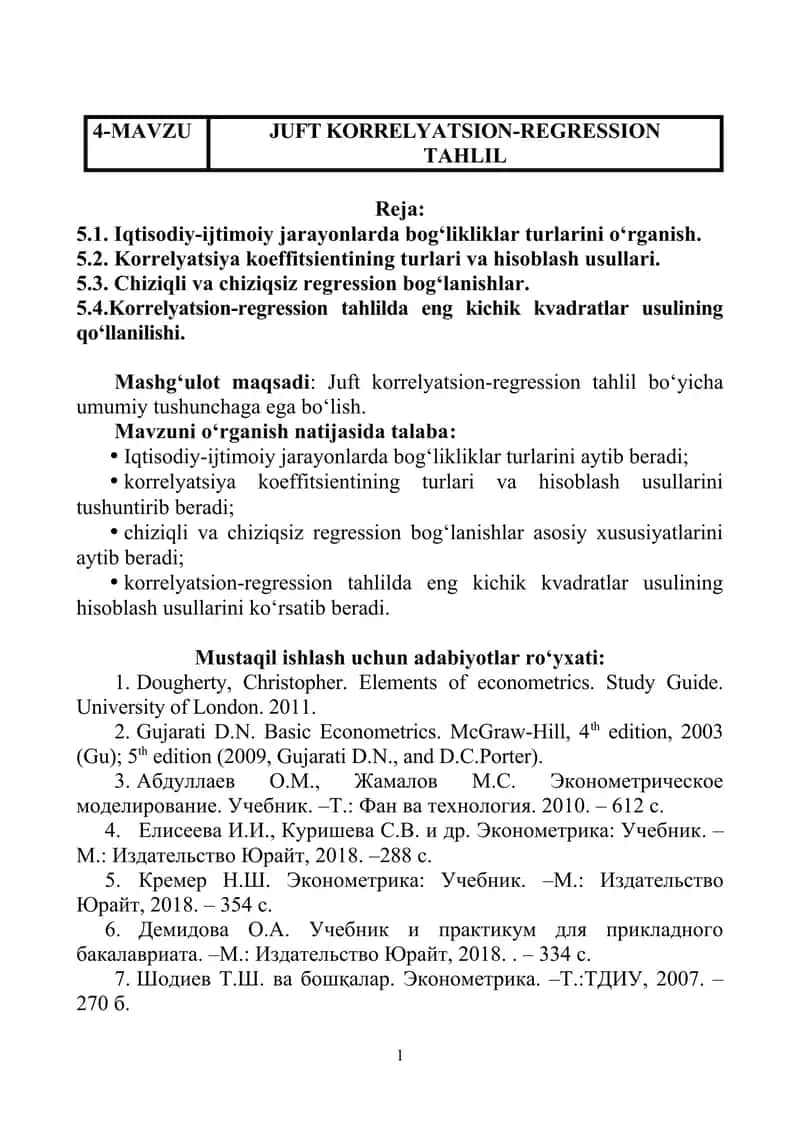 Korrelyatsion-regression tahlil