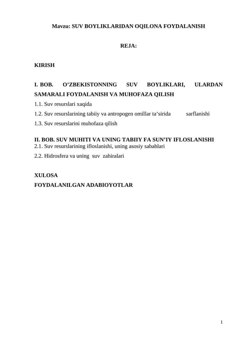 SUV BOYLIKLARIDAN OQILONA FOYDALANISH