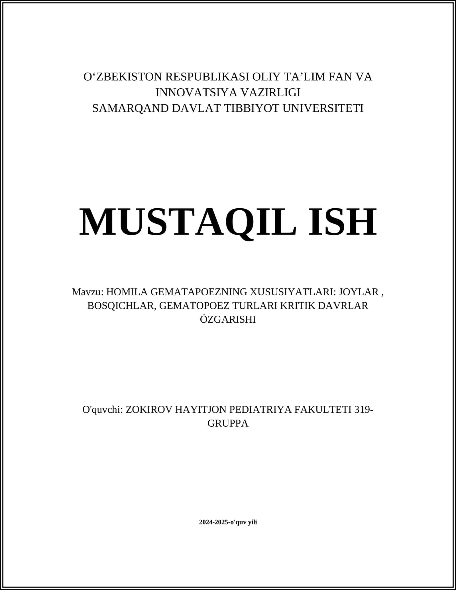 HOMILA GEMATAPOEZNING XUSUSIYATLARI