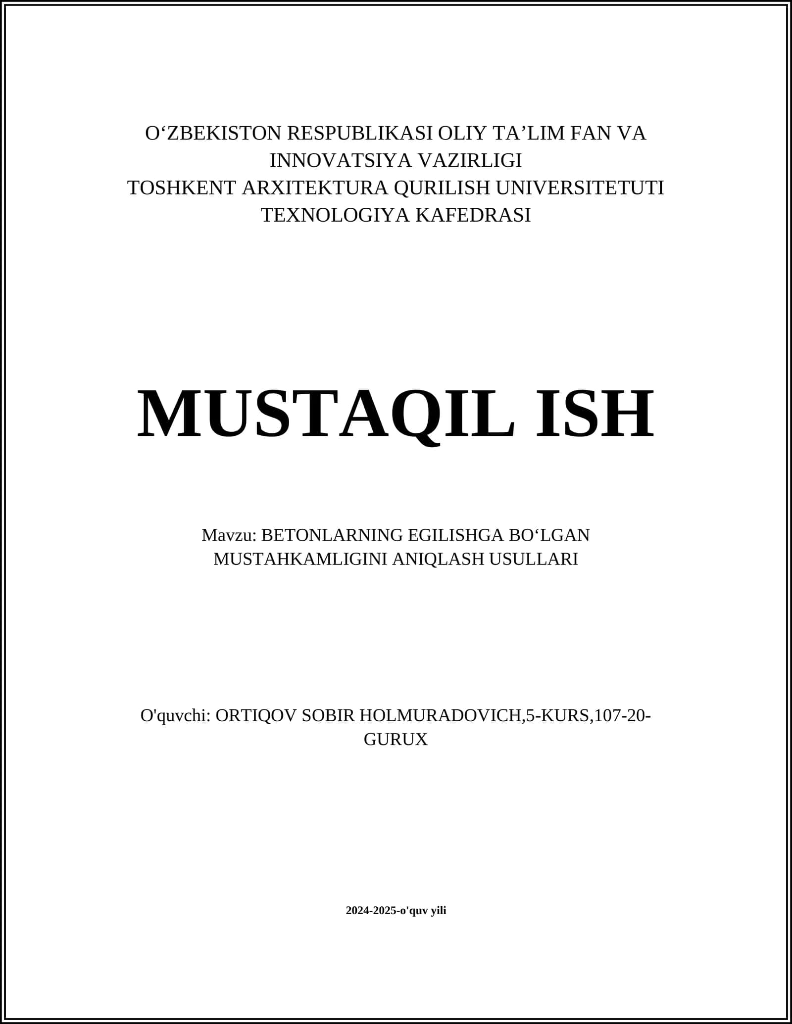 BETONLARNING EGILISHGA BOʻLGAN MUSTAHKAMLIGINI ANIQLASH USULLARI