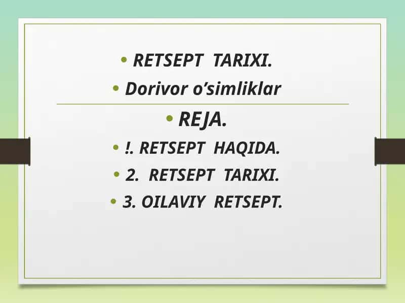 RETSEPT TARIXI. Dorivor o’simliklar