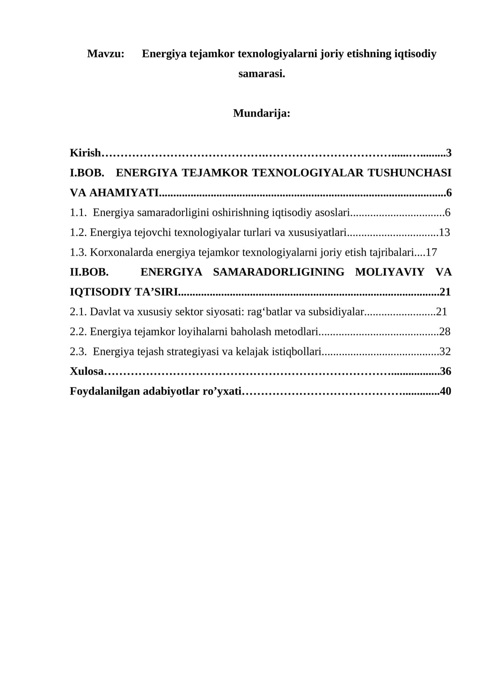 Energiya tejamkor texnologiyalarni joriy etishning iqtisodiy samarasi