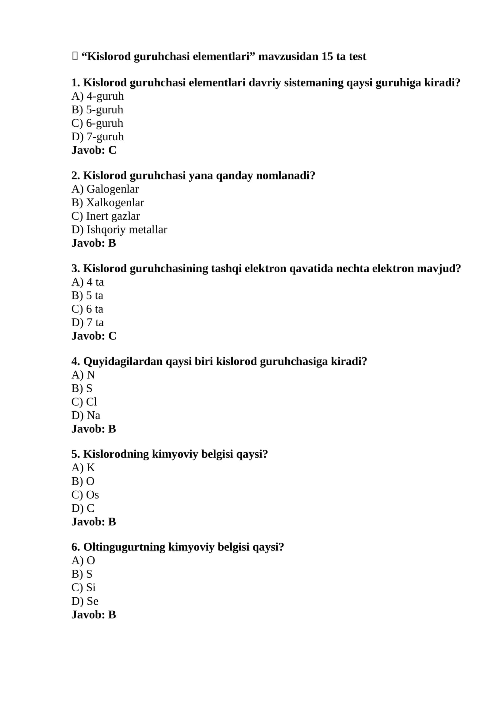 Kislorod guruhchasi elementlari