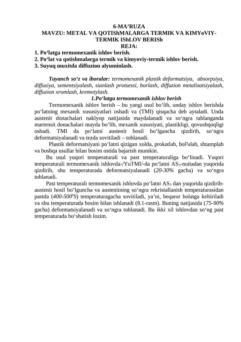 Po‘latga termomexanik ishlov berish
