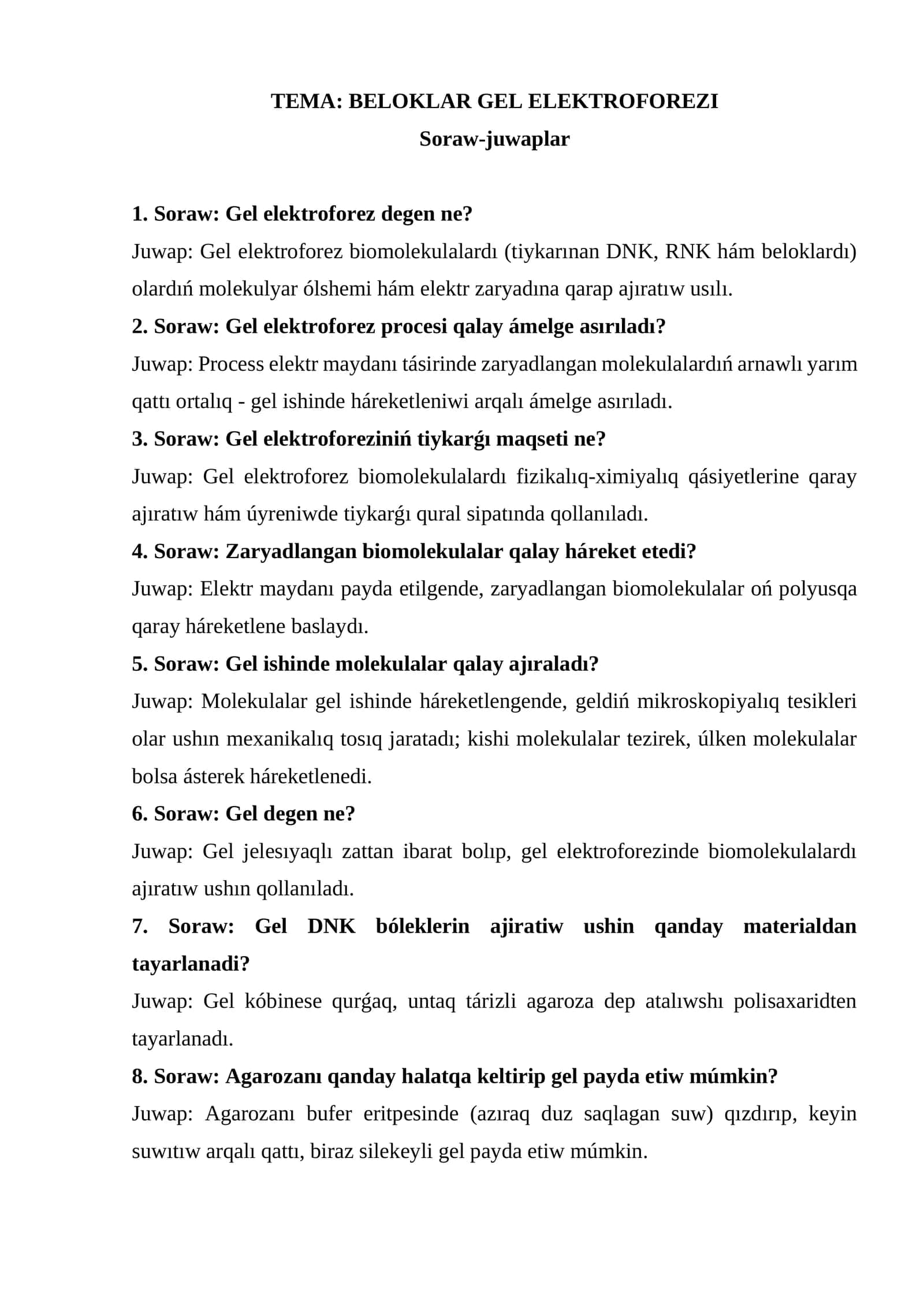 Belok gel elektroforezi.