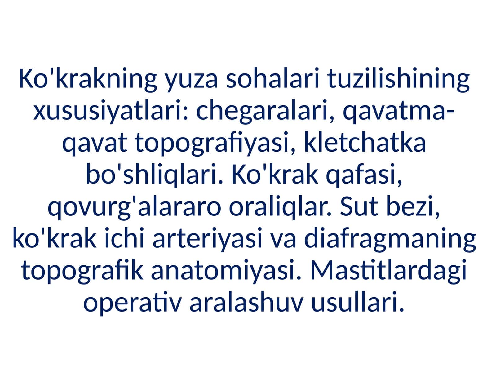 Ko'krakning yuza sohalari tuzilishining xususiyatlari