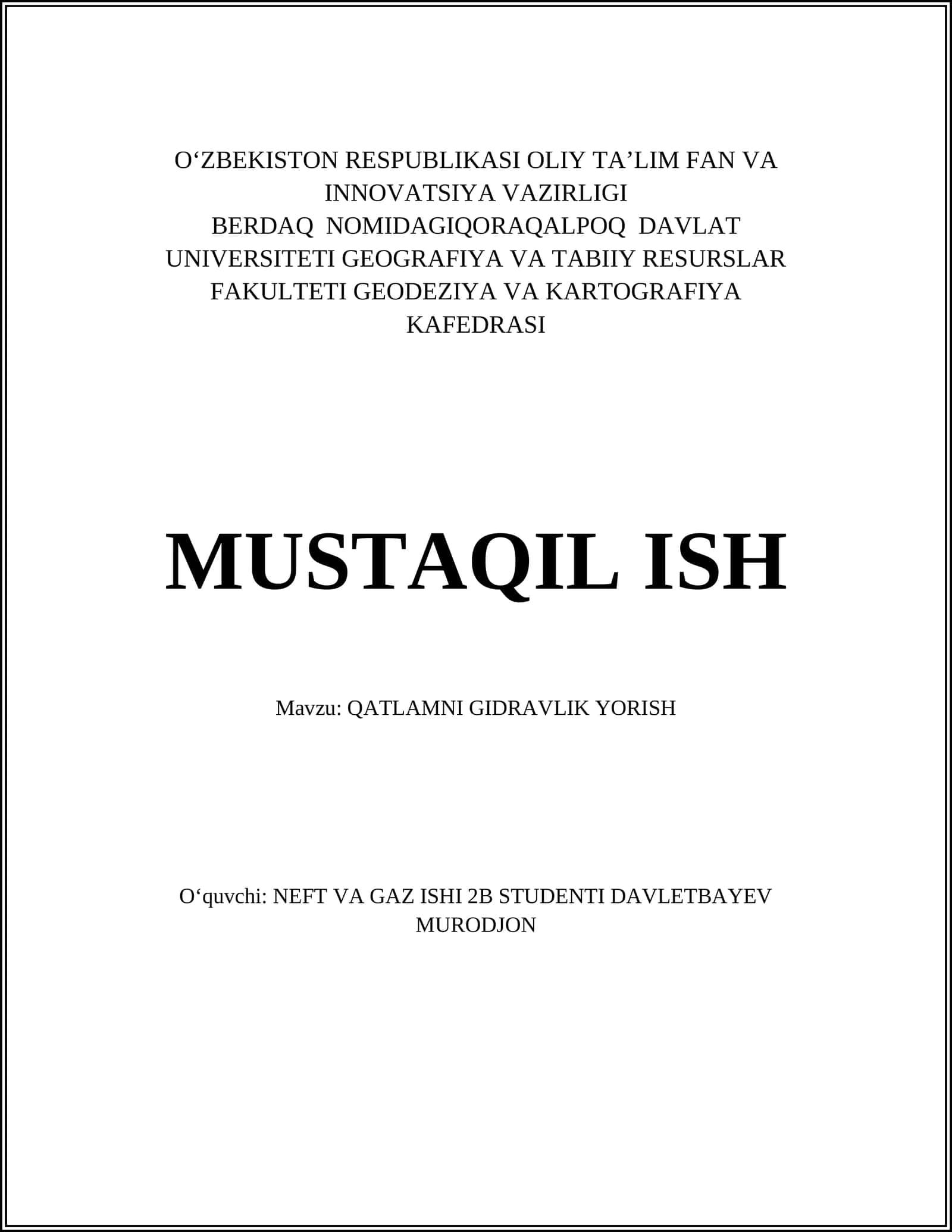 QATLAMNI GIDRAVLIK YORISH