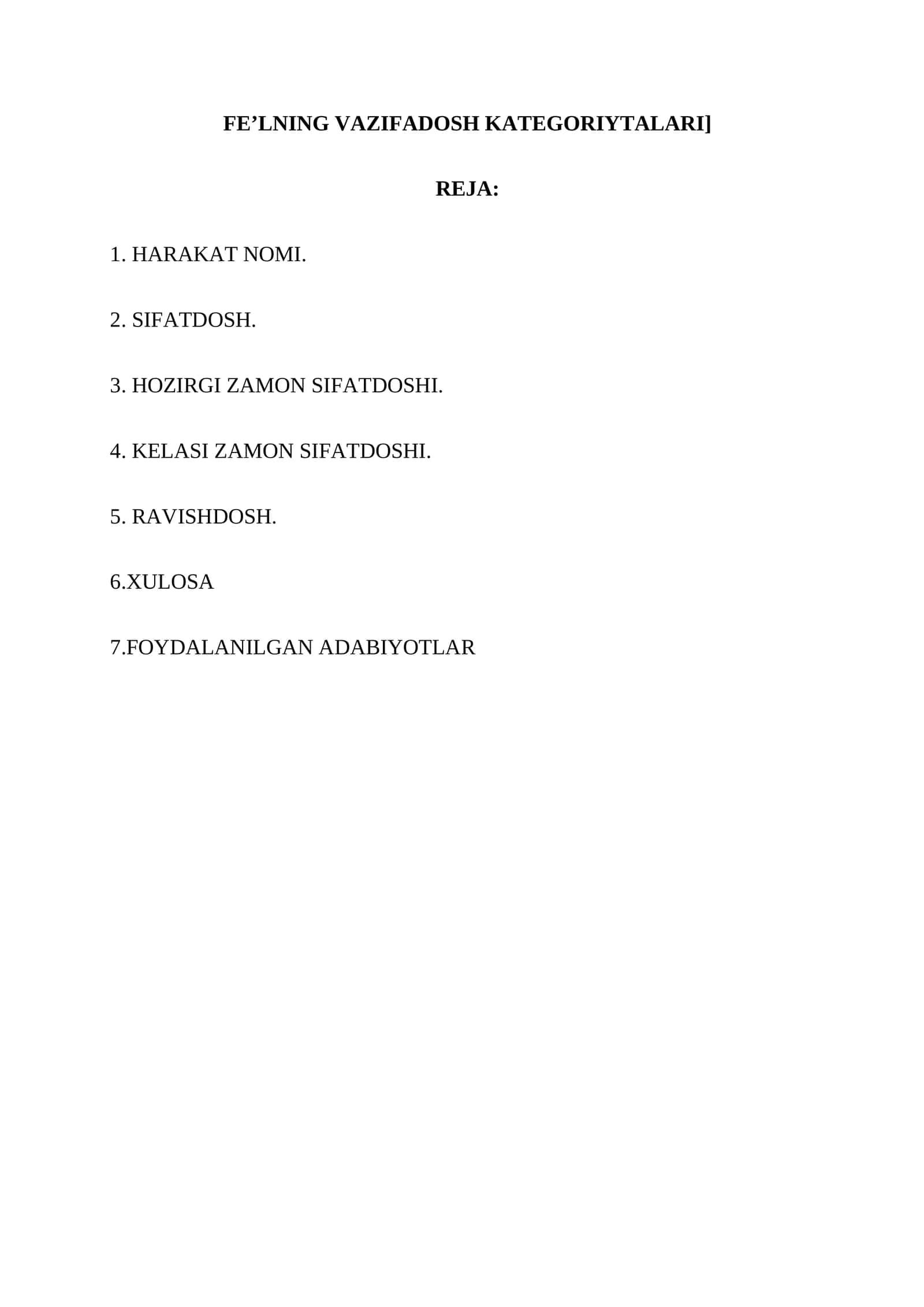 FE’LNING VAZIFADOSH KATEGORIYTALARI