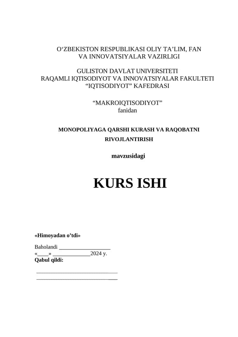 Monopoliyaga qarshi kurash va raqobatni rivojlantirish