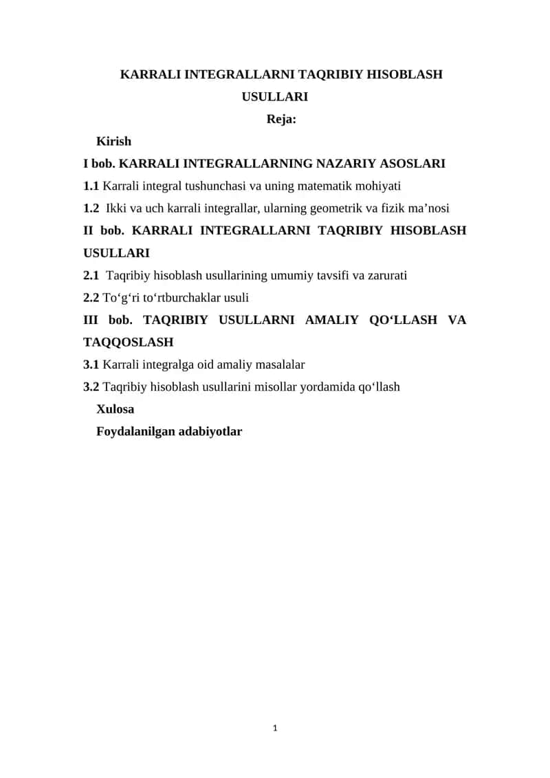 KARRALI INTEGRALLARNI TAQRIBIY HISOBLASH