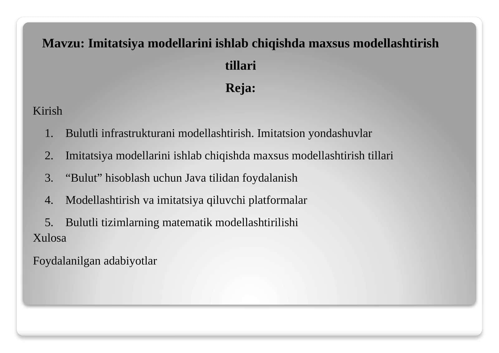 Imitatsiya modellarini ishlab chiqishda maxsus modellashtirish tillari