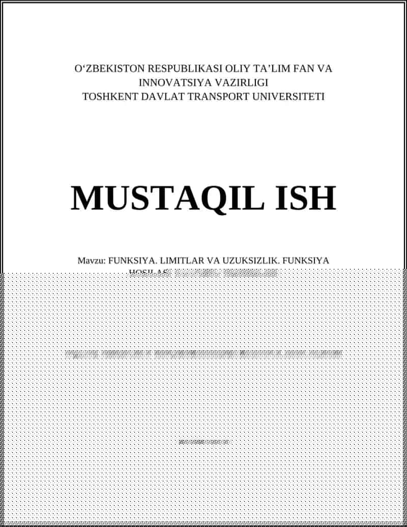 FUNKSIYA. LIMITLAR VA UZUKSIZLIK. FUNKSIYA HOSILASI VA UNING TADBIQLARI