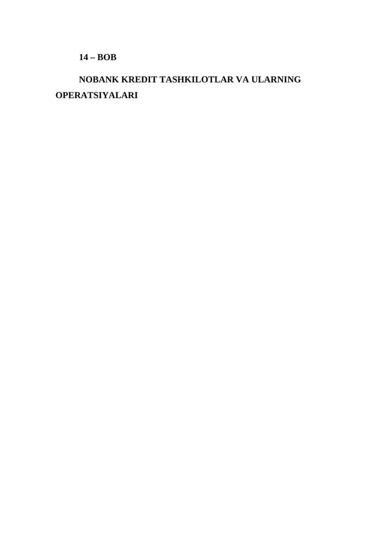NOBANK KREDIT TASHKILOTLAR VA ULARNING OPERATSIYALARI