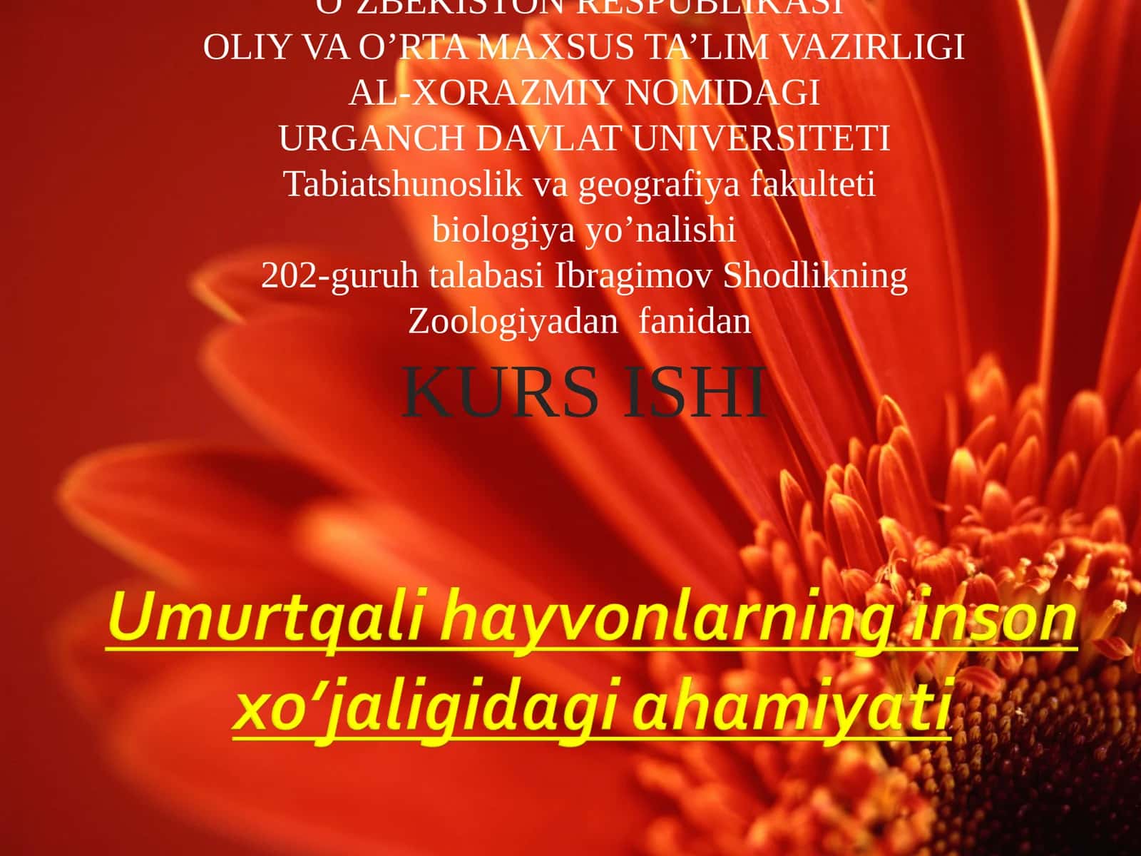 Zoologiyadan fanidan KURS ISHI