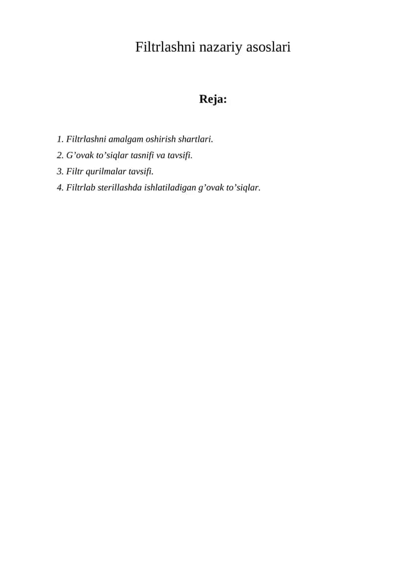 Filtrlashni nazariy asoslari