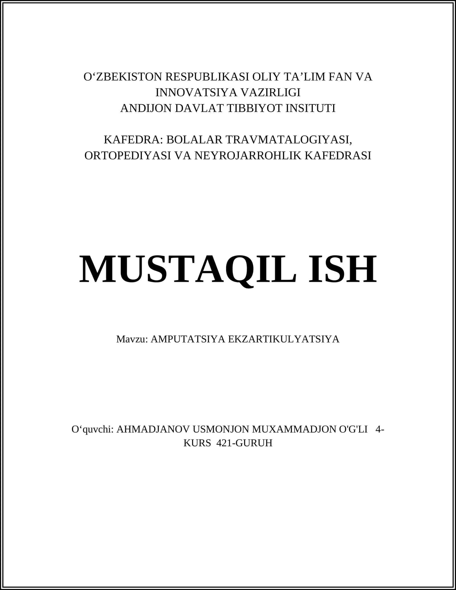 AMPUTATSIYA EKZARTIKULYATSIYA