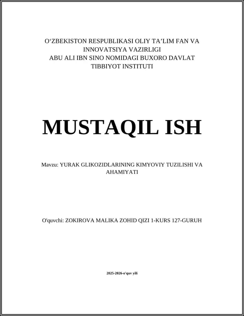 Yurak Glikozidlarining Kimyoviy Tuzilishi