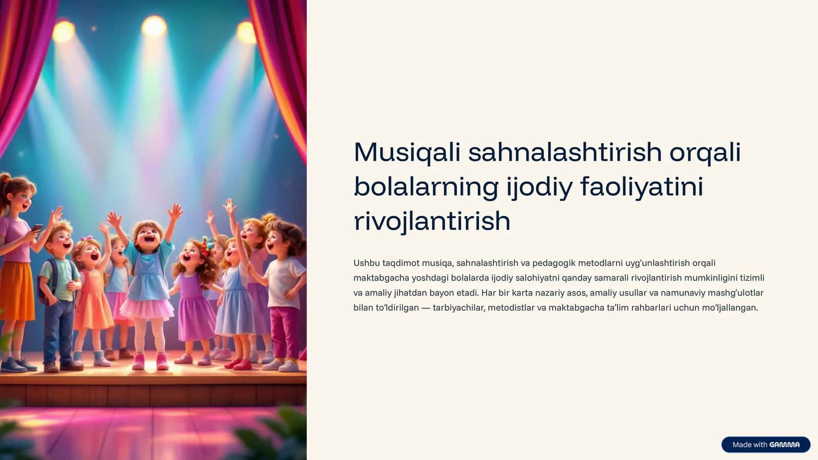 Musiqali sahnalashtirish orqali bolalarning ijodiy faoliyatini rivojlantirish