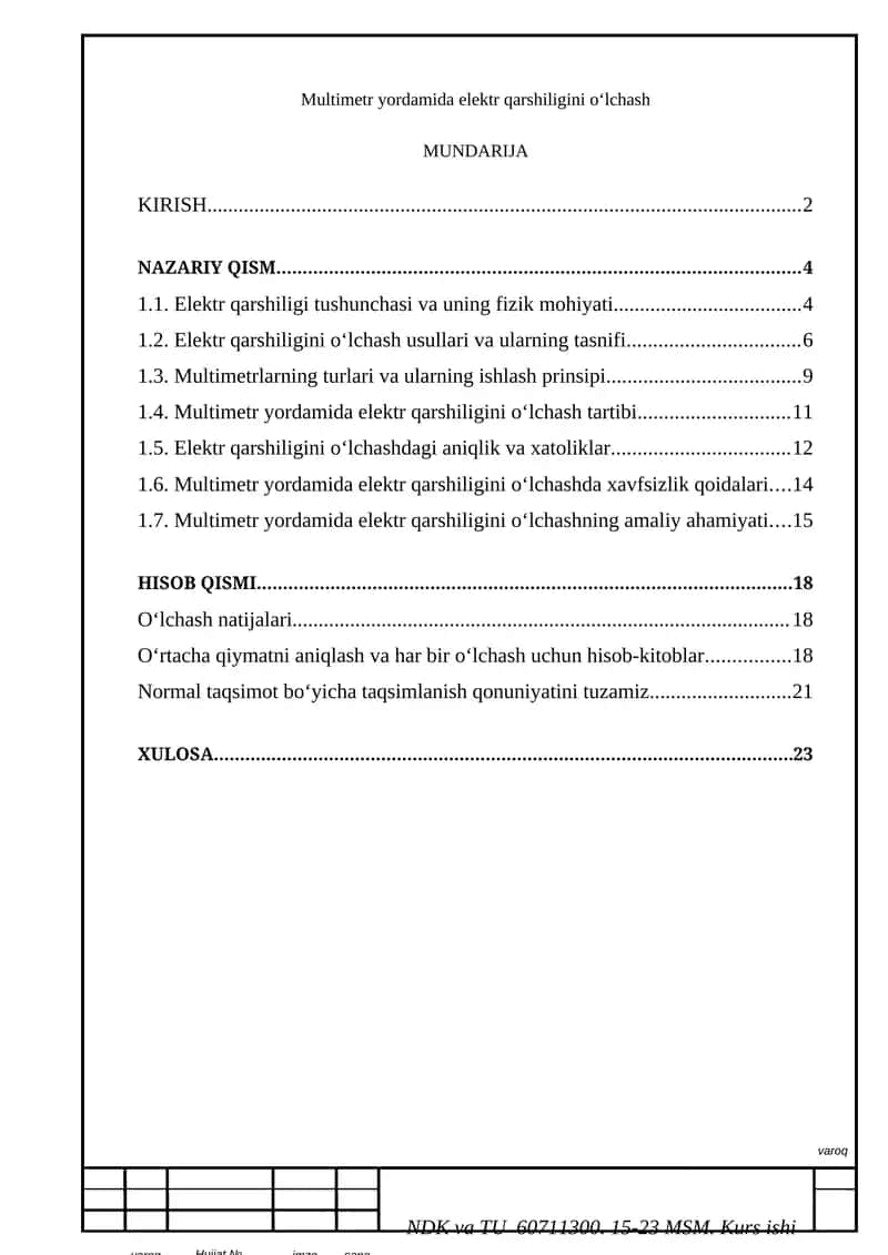 Multimetr yordamida elektr qarshiligini o‘lchash