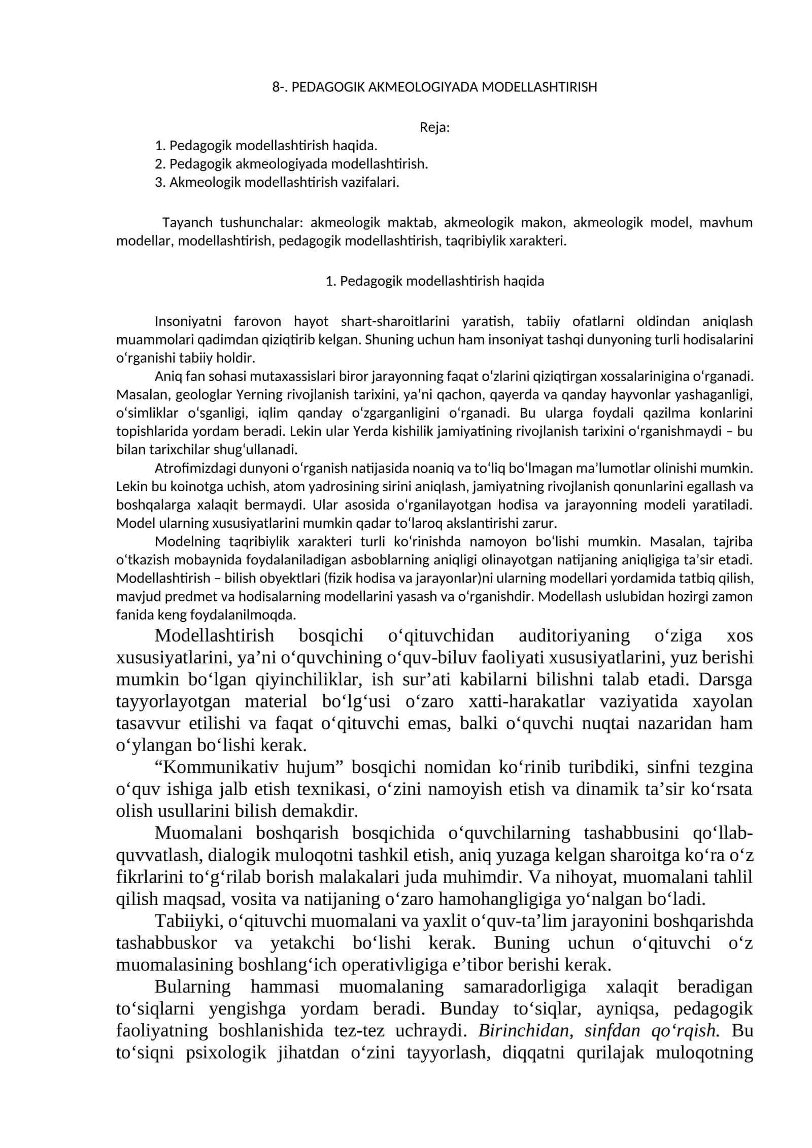 PEDAGOGIK AKMEOLOGIYADA MODELLASHTIRISH