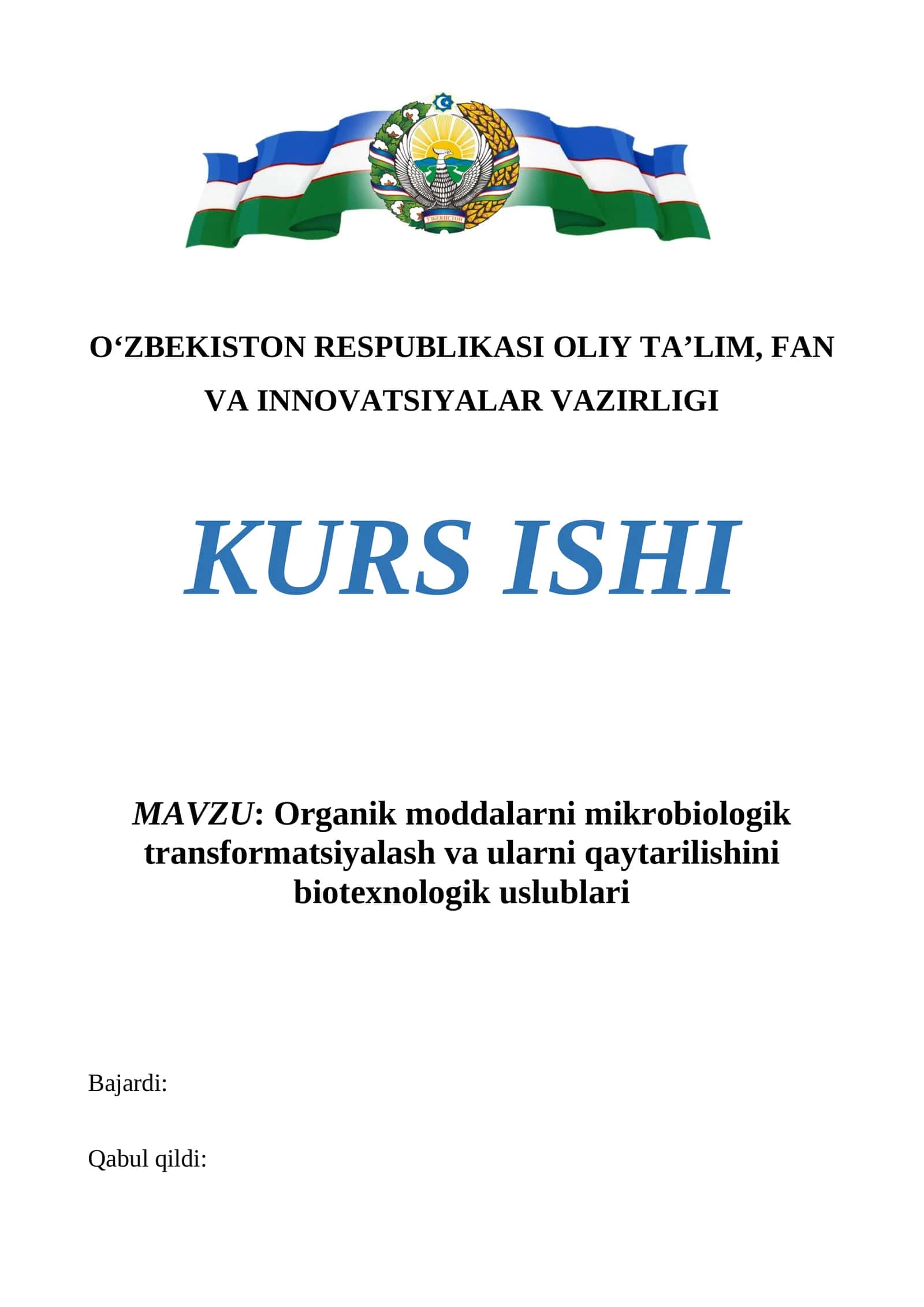 Organik moddalarni mikrobiologik transformatsiyalash va ularni qaytarilishini biotexnologik uslublari
