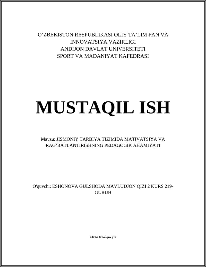 Jismoniy tarbiya tizimida motivatsiya va ragʻbatlantirishning nazariy asoslari